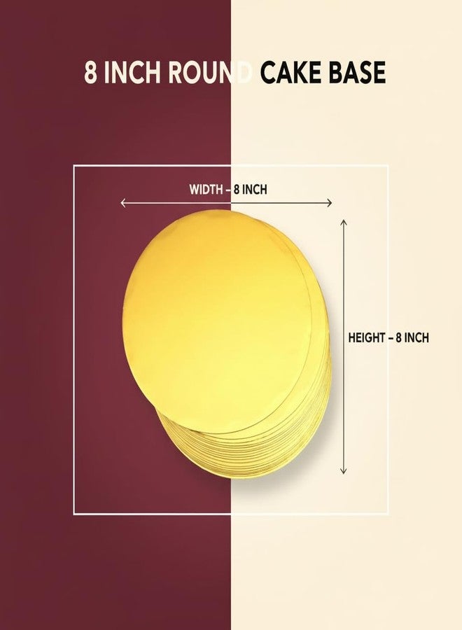 Khaana Packaging مجموعة قواعد كيك دائرية من خانا باكيدجينج، مقاس 8 بوصات | أطباق كيك من خشب MDF، ذهبية اللون، 50 قطعة | قواعد كيك دائرية للاستخدام مرة واحدة، قواعد كيك من الورق المقوى المزخرف للكيك والمعجنات والحلويات | قواعد كيك دائرية فاخرة - Image 2